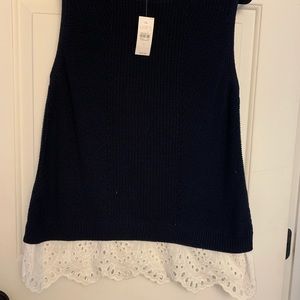 ANN TAYLOR LOFT blue eyelet lace sweater tank top